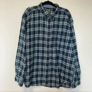 Woolrich 100% cotton plaid blue  button down shirt